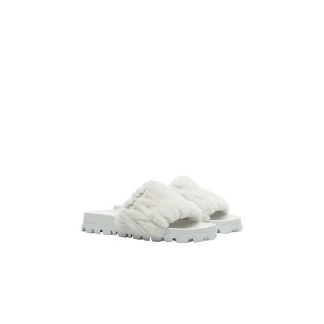 Matelassé shearling slides White 